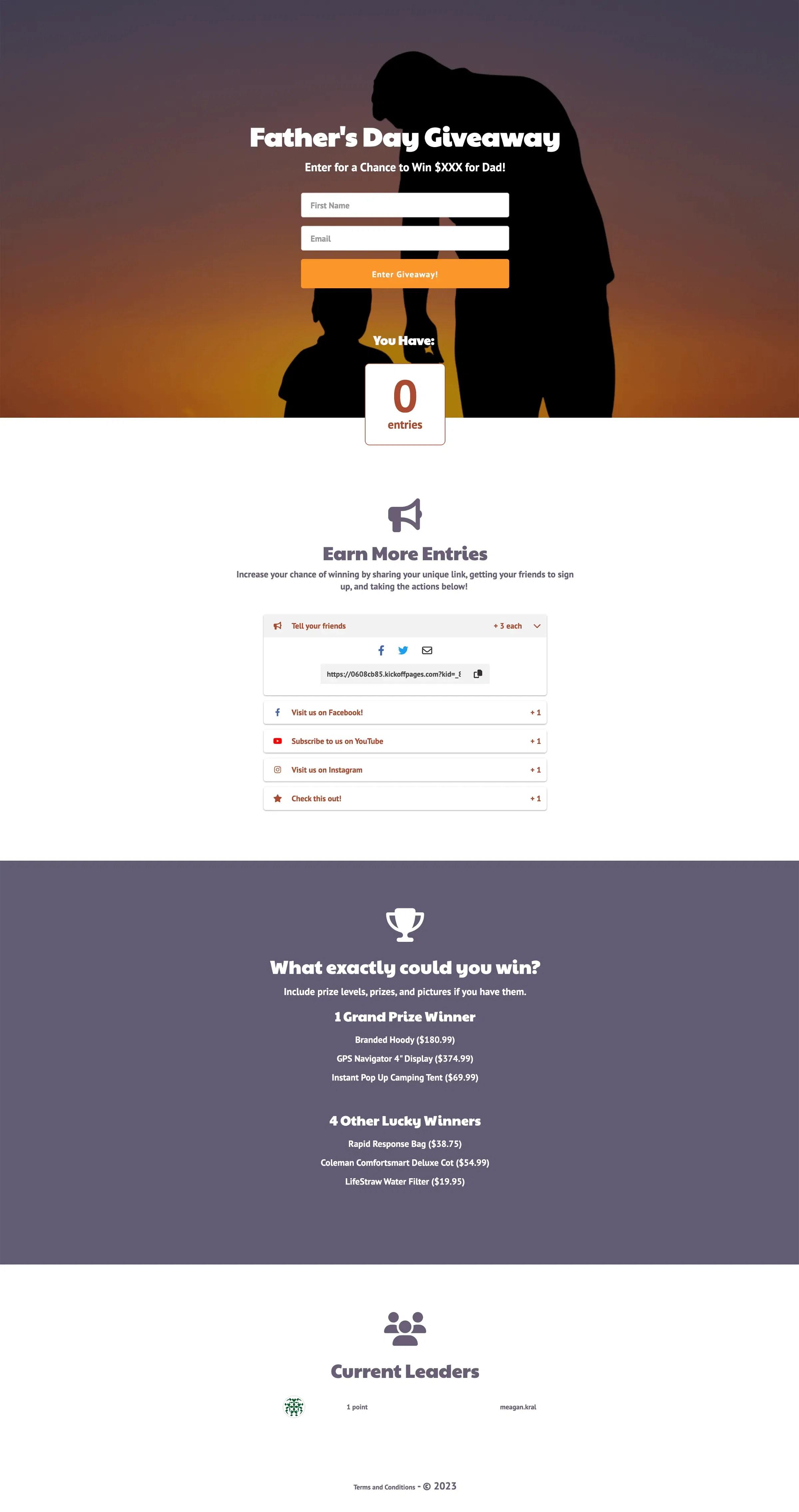 Landing Page: Fathers Day Giveaway With a Leaderboard