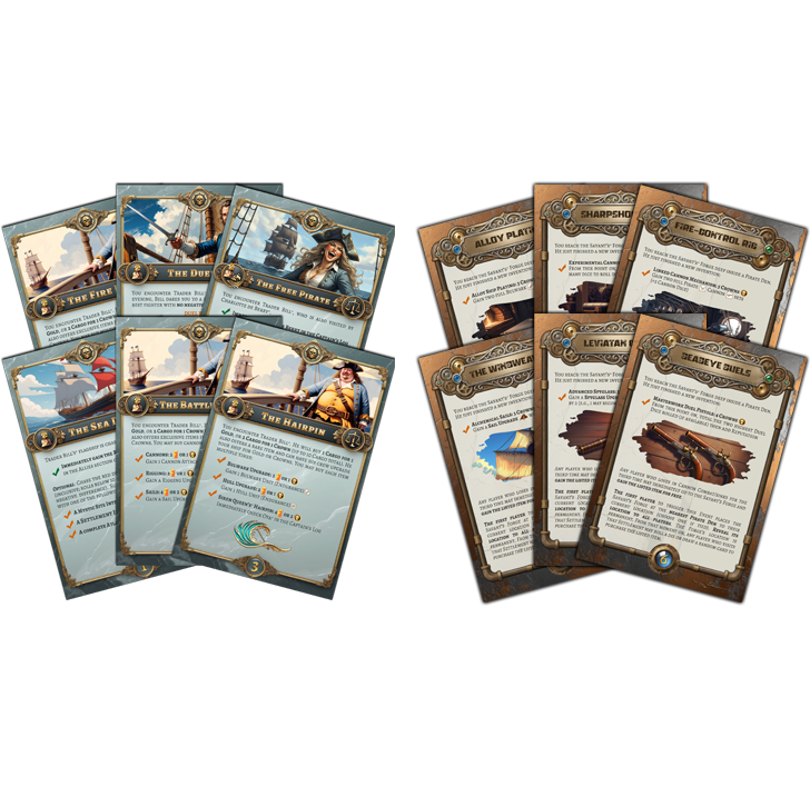 All of the above + The Forge expansion (6 cards) – new trade location & mechanics upgrade + Trader Bill expansion (6 cards) – new trading rules & mechanics upgrade. Delivered after referral campaign ends. Game required.